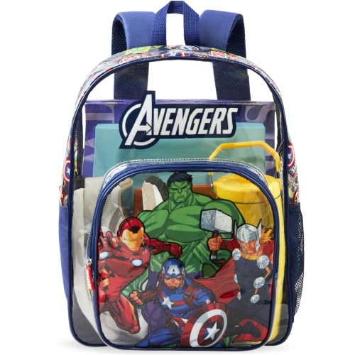 Get Trend Marvel Avengers Boys Clear Backpack for Stadium Events 17in Transparent School Bookbag See Through Travel Bag Gifts for Boys (Multicolor Marvel)