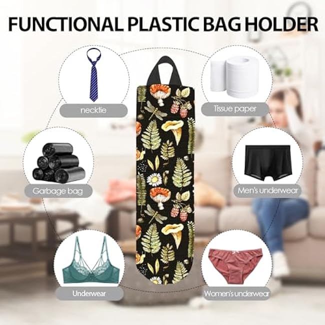 Plastic Bag Holder, Reusable Grocery Bag Organizer/Holder, Durable Large Grocery Bag Storage Dispenser ?for Home Kitchen, Cute Boho mushroom