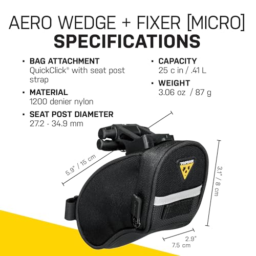 Image of Topeak Aero Wedge Pack, w / Fixer F11, Micro , Black, L x W x H 6.6 x 14 x 8.1 cm / 2.6 inch x 5.5 inch x 3.2 inch