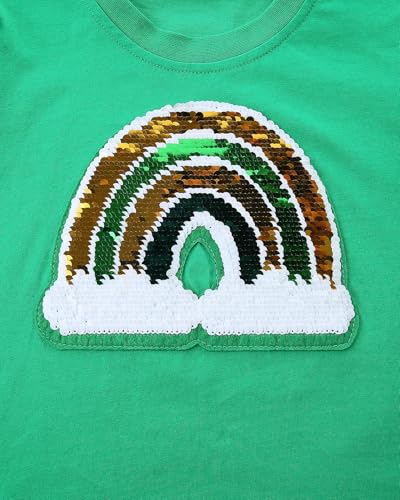 St Patrick's Day Shirt for Boy Girl Lucky Clover Shamrock Flip Sequin T-Shirt Long Sleeve Rainbow Tops3