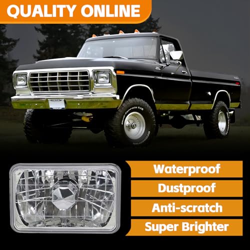 YLT AUTO Chrome Crystal Semi-Sealed Headlights 4 x 6 Inch Glass Lens H4 HID LED Halogen High and Low Beam Replacement Kit (Pair)