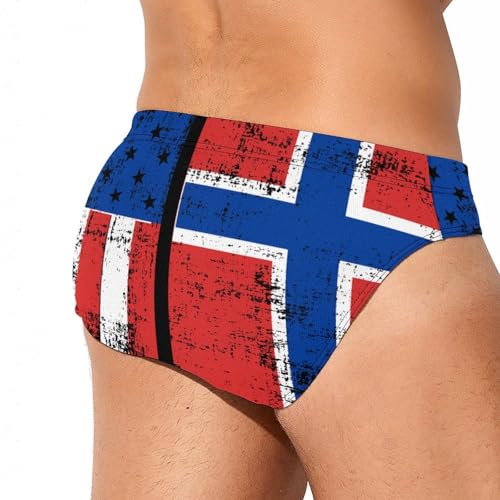 Norwegian Flag and USA Flag Mens Swim Briefs Sexy Bikini Swimwear Bathing Suits Trunks3