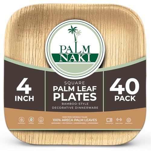 10 Best Palm Leaf Plates Perfect for Eco-Friendly Entertaining 3 PALM NAKI 4 Square Compostable Palm Leaf Plates (40 Pack)