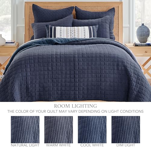 Image of Levtex Home Mills Waffle Full Bedspread Set (100x104in) with 2 Pillow Shams (26x20in) - Navy - 100% Cotton Full Size Bedspread Set - Lightweight, Soft, Pre-Washed