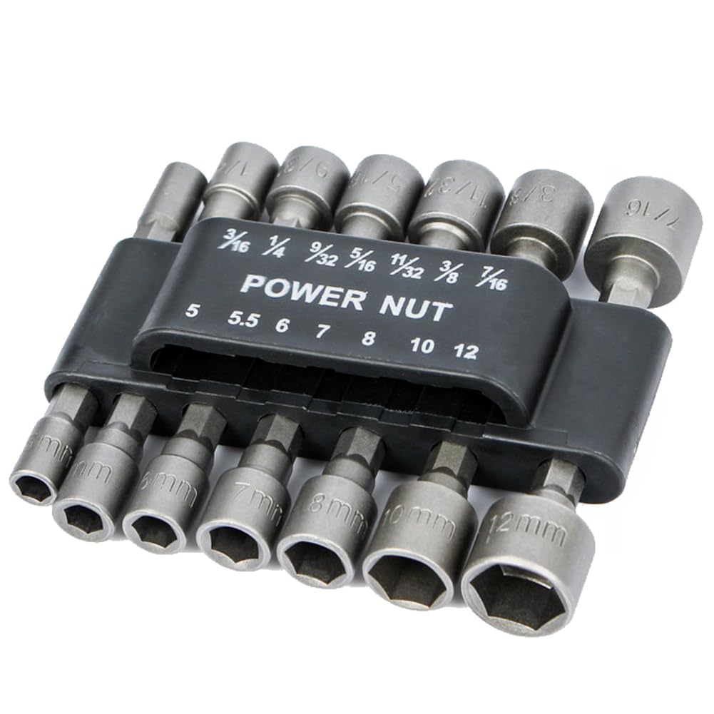 Bestgle 14pcs 1/4 Inch Shank Power Nut Driver Bit Set, Socket Bit Adapter for Quicker Change Chuck Adapter, Electric Hand Drill, Screwdriver