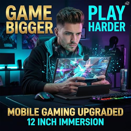 Image of Drumstone 12 Inch Mobile Screen Magnifier with Foldable Stand, Portable Smartphone Screen Enlarger for Movies, Videos & Gaming, HD Zoom Display, Hands-Free Phone Viewer (Black)