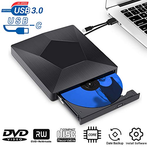 DVD Player for Laptop, USB 3.0 Type-C Dual Port Portable External CD DVD