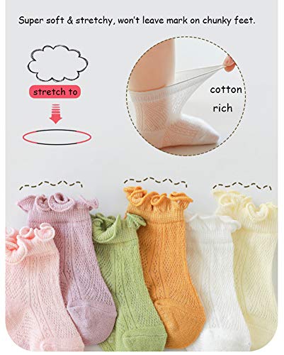 Chung Baby Toddler Girls Princess Cotton Frilly Socks Lace Ruffle Pack Of 4/5/6 Thin Mesh Summer For Dress (1-3Y, Cotton Ruffle) #TOP4