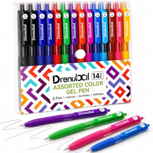 Set de 14 bolígrafos gel multicolor 0.7 mm retráctiles