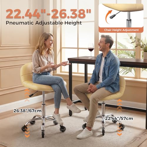 Image of Rolling Stool Chair with Wheels, Height Adjustable Stool with Back Support, Office Drafting Chair with PU Leather Cushion for Home Office Kitchen Vanity Salon Garage Tattoo Dentist Esthetician(White)