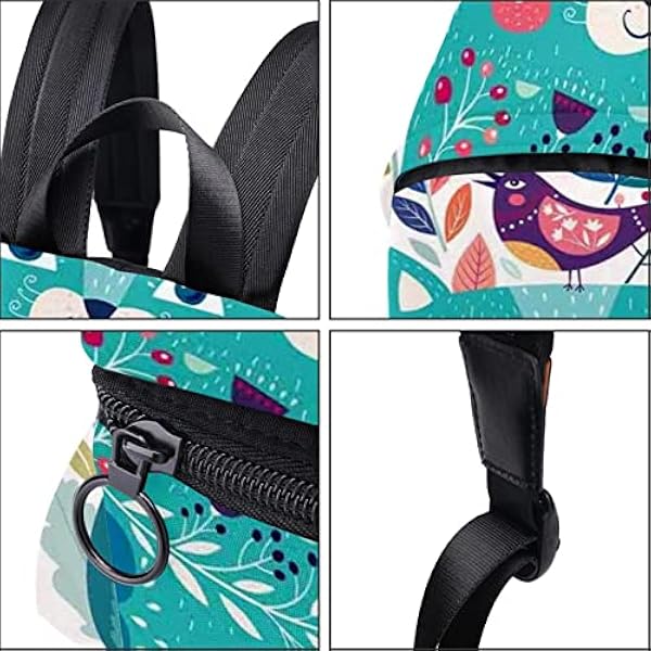 Grote Canvas Rugzak College School Mannen & Vrouwen Kitty Omringd door Vogels Bloemen Lieveheersbeestjes, Multicolor