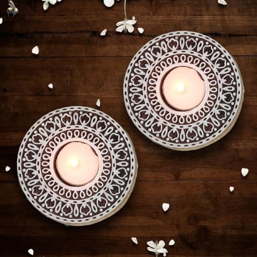 Divyakosh Wooden Block Print Tea Light Candle Holders for Diwali, Rangoli, Handmade Tlight for Deepawali Decoration Items, 2 PCS Deepam for Goddess Worship| Designer Diya for dcor | (B0CHPDWHX4) Amazon Price History, Amazon Price Tracker