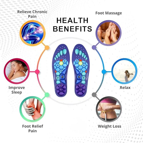 Image of Orthopedic Acupressure Insoles - Reflexology Massage for Pain Relief, Plantar Fasciitis Support, Arch Support, Comfortable Gel Insoles for Men and Women (Blue Pink, L(Men 9.5-12 /Women 10.5-13))