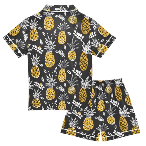 Pineapples and Leaves Pajamas Set Summer Button Down Sleepwear Pjs Sets Comfy Loungewear2