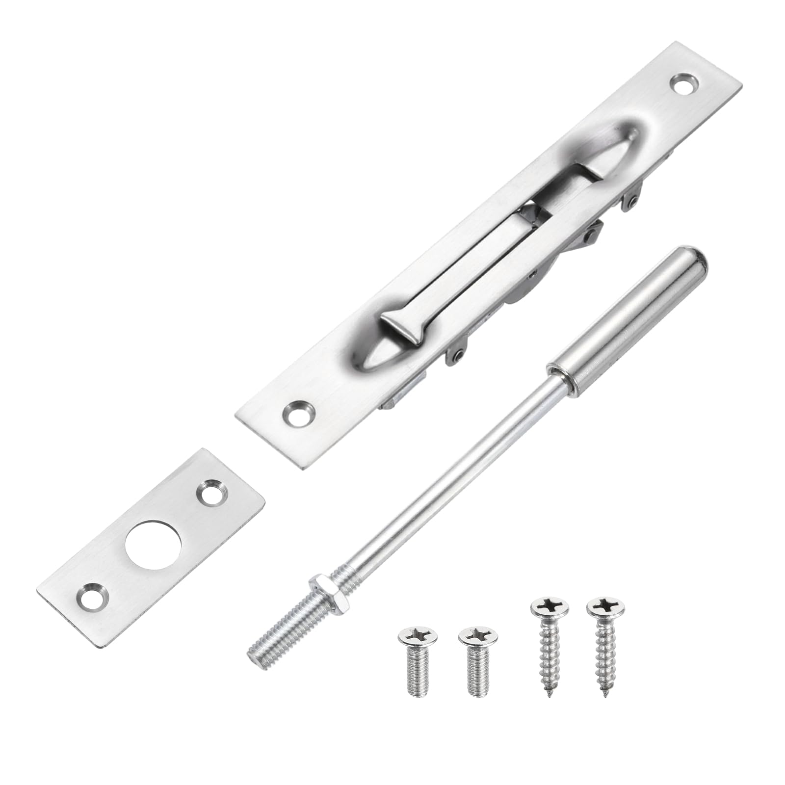 sourcing map 1 Pack Extension Flush Bolt with Rod, 6 Inch Stainless Steel Door Flush Bolt Latch Concealed Security Door Lock for Double French Doors, Composite, Wood Doors, Silver