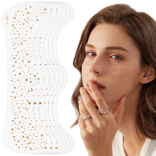 Pecas con purpurina, tatuajes faciales con pecas con purpurina, pegatinas faciales con purpurina, tatuajes faciales con pecas con purpurina para mujeres, parches faciales con pecas (Oro-6 piezas)