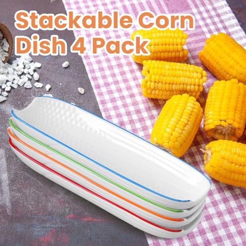Image of Cinf Ceramic Corn Cob Holders Set of 4, 8.8 inch Colorful Serving Dishes