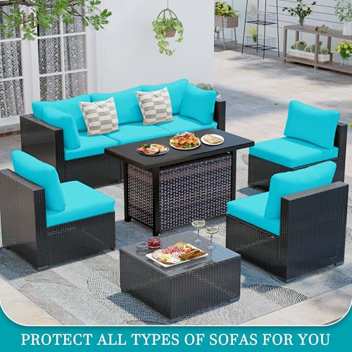 Image of 12 Pcs Stretch Patio Cushion Covers,Outdoor Couch Covers Replacement,Outdoor Couch & Sofa Slipcovers,for Patio Furniture Cushion Covers,Washable Reusable Furniture Protector (Sky Blue, Cover Only)