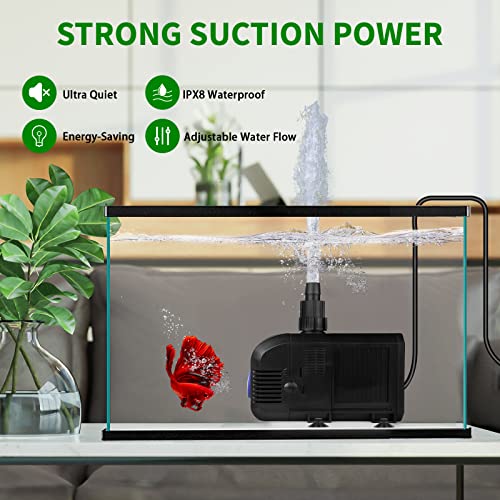 Freesea Submersible Pond Water Pump: 160 Gph 8W Ultra Quiet Adjustable Outdoor Fountain Pump With 5Ft Power Cord For Aquarium | Fish Tank | Pool | Garden Waterfall | Hydroponic #TOP2