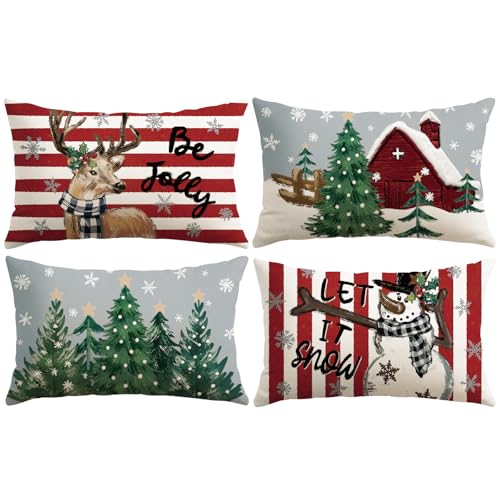 Artscope 4er Set Schneemann und Elch Kissenbezüge 40x60cm Weihnachten...