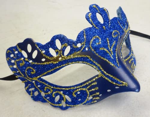 The Good Life LADIES SPARKLING BLUE AND GOLD RIALTO VENETIAN MASQUERADE CARNIVAL HALLOWEEN MASKED BALL PARTY EYE MASK RIBBON TIES