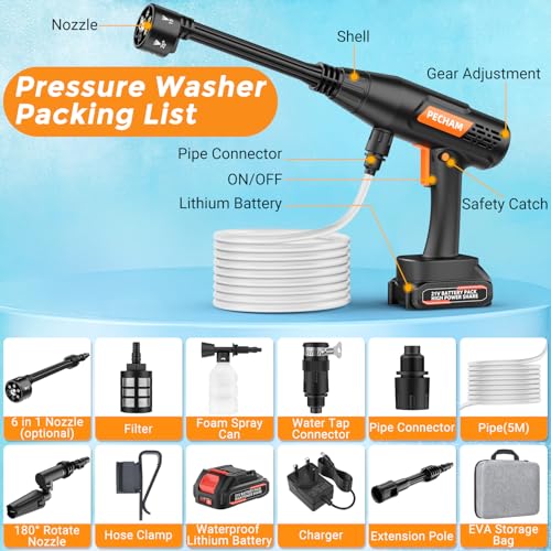 PECHAM Cordless Pressure Washer, 6 in 1 Portable Power Washer, 4.0Ah Battery Pressure Washer, 3 Adjustable Modes with 5M Antifreeze Hose for Washing Cars/Floor/Garden Cleaning & Watering 8 PECHAM Cordless Pressure Washer, 6 in 1 Portable Power Washer, 4.0Ah Battery Pressure Washer, 3 Adjustable Modes with 5M Antifreeze Hose for Washing Cars/Floor/Garden Cleaning & Watering - Image 8