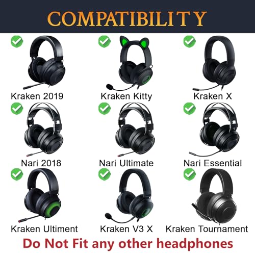 Image of SOULWIT Cooling-Gel Ear Pads Cushions Replacement, for Razer Kraken 2019 /Tournament Edition /Ultimate /Kitty, Earpads for Nari /Essential /Ultimate, Kraken X /V3 X Headset - Matte Black