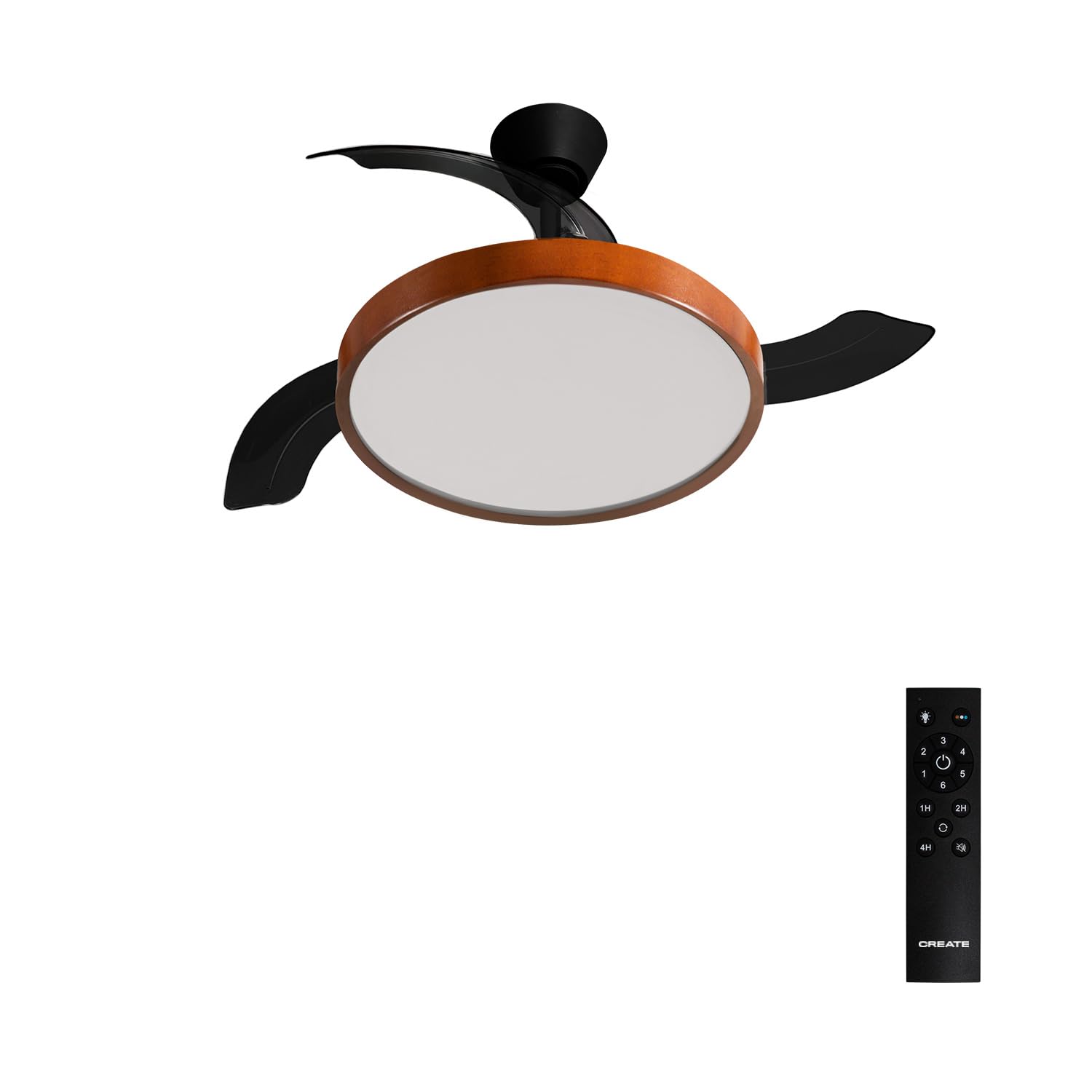 CREATE / WIND CLEAR M/Ceiling fan with dark wood light with remote control/40W, Ø108 cm, timer, 6 speeds, retractable blades, 3 light temperatures, summer-winter function