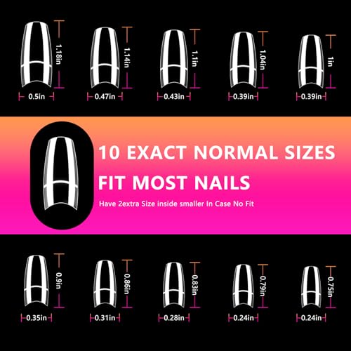 Medium Coffin Nail Tips - 500Pcs 12 Sizes, Medium Coffin Gel x Nail Tips Pre-building & Pre-etched Thicker Strength Acrylic Fake Nails Full Cover Extension Nail Manicure Salon Home DIY