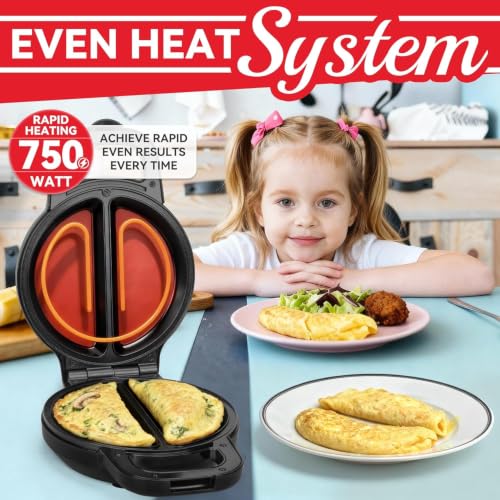Image of Delavala Breakfast Egg Cooker & Omelette Maker, Dual Section Non-Stick Electric Maker for Omelets, Frittata, Pancakes, Pizza & Snack Pockets, Quick Cooking Compact Kitchen