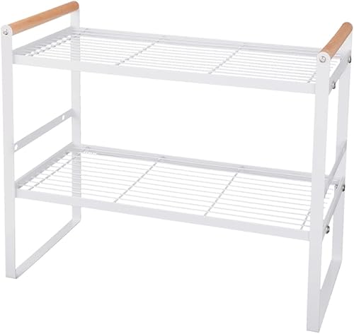 Fvstar Estantes de especias de cocina de 2 niveles, estante organizador de gabinete de metal con mango de madera, estante organizador de Fvstar Estantes de especias de cocina de 2 niveles, estante organizador de gabinete de metal con mango de madera, estante organizador de