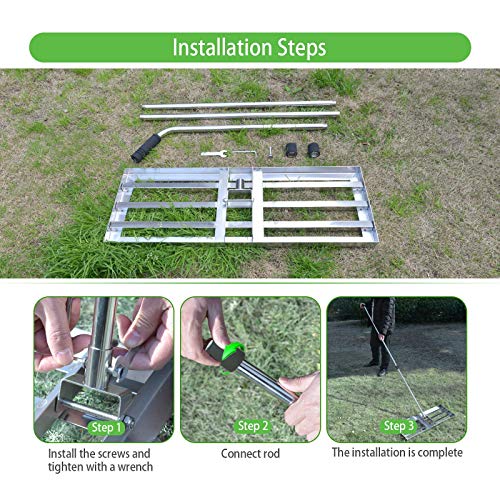 SurmountWay Levelawn Tool | Level Soil or Dirt Ground Surfaces Easily Stainless Steel Lawn Level Tool with Handle for Garden Backyard Golf/Lawn（7FT,30 x 10IN）