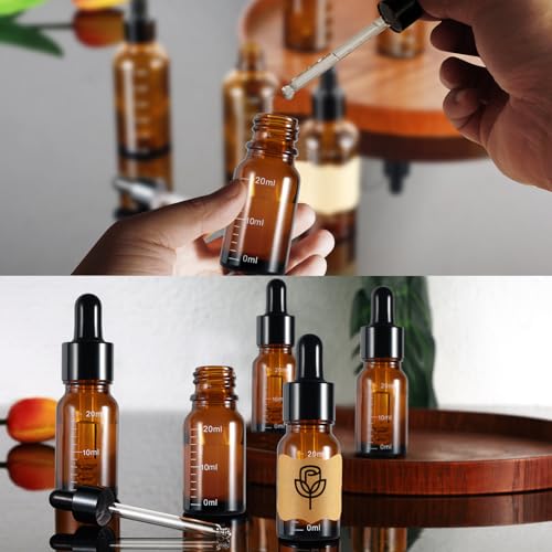 Realure 8 Stück Pipettenflasche 20ml mit Skala, Kleine Braunglas Glas Tropfflasche Dropper Bottle, Refillable Flasche mit Pipette, für Ätherische Öl Parfümöle Flüssigkeit 5 Hilfszubehör