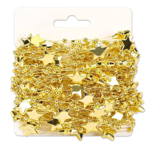Augshy Goldene Sterne Perlengirlande, 20 m Perlenkette Weihnachtsbaum...