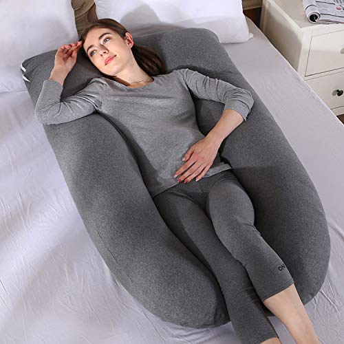 Image of Amagoing 55 inches Pregnancy Pillows for Sleeping, U Shaped Maternity Full Body Pillow for Pregnant Women with Hip, Leg, Back, Belly Support, Washable Jersey Cover Included (Dark Grey)