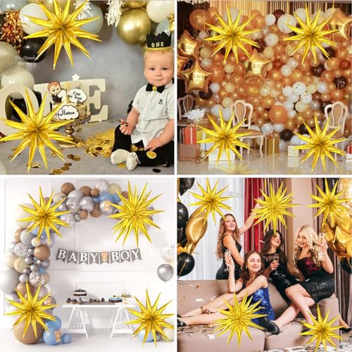 8 Pcs Star Balloons, Huge Gold Explosion Star Aluminum Foil Spike Balloons for Birthday, Baby Shower, Wedding, Bachelorette Party, Disco Party Decorations Supplies - Image 6