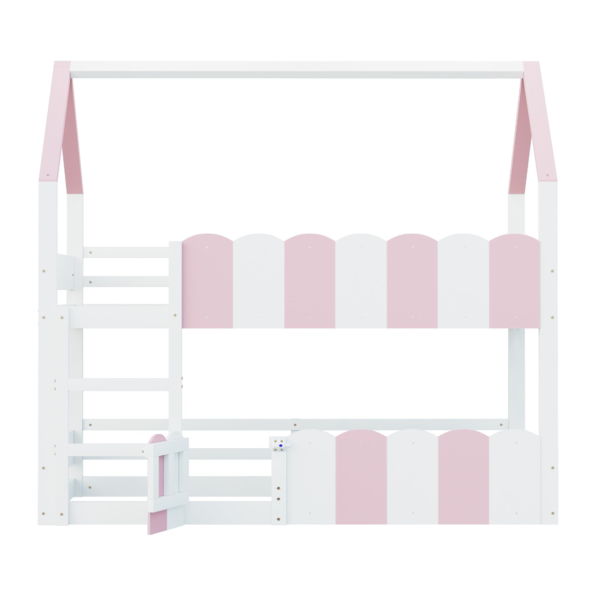 Kinder-Etagenbett 90 * 200 cm, Hausförmiges Design mit erhöhten Sicherheitsgeländern. Das Obere Bett verfügt über Einen Lattenrost. Geeignet für Jungen und Mädchen Rosa