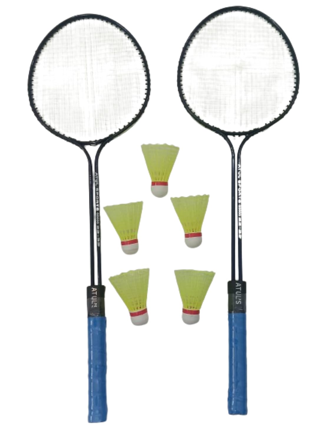Steel Double Shaft Badminton Rackets Atull 33 Steel Body 2 Pieces (1 Pair) with 5 Plastic Shuttlecocks Full Cover-image-41