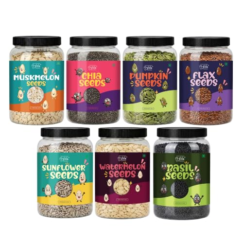Image of LILA DRY FRUITS Daily Nutrition Mix Seeds Combo Pack Chia Pumpkin Sunflower Watermelon Muskmelon Flax Basil 100 g each