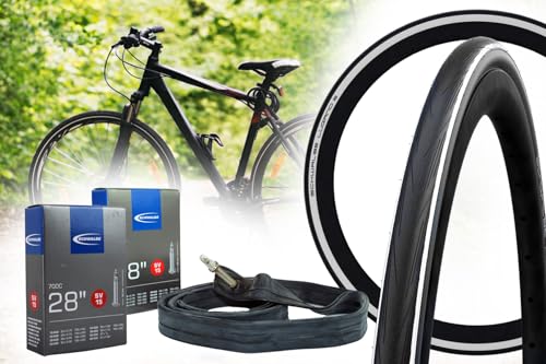 BISOMO 2 Fahrradreifen 28 Zoll Schwalbe Lugano II, Rennrad, 25-622, Drahtreifen Pannenschutz, K-Guard, Active Line + 2 Schwalbe Schlauch 28 Zoll 25-622 SV 40mm