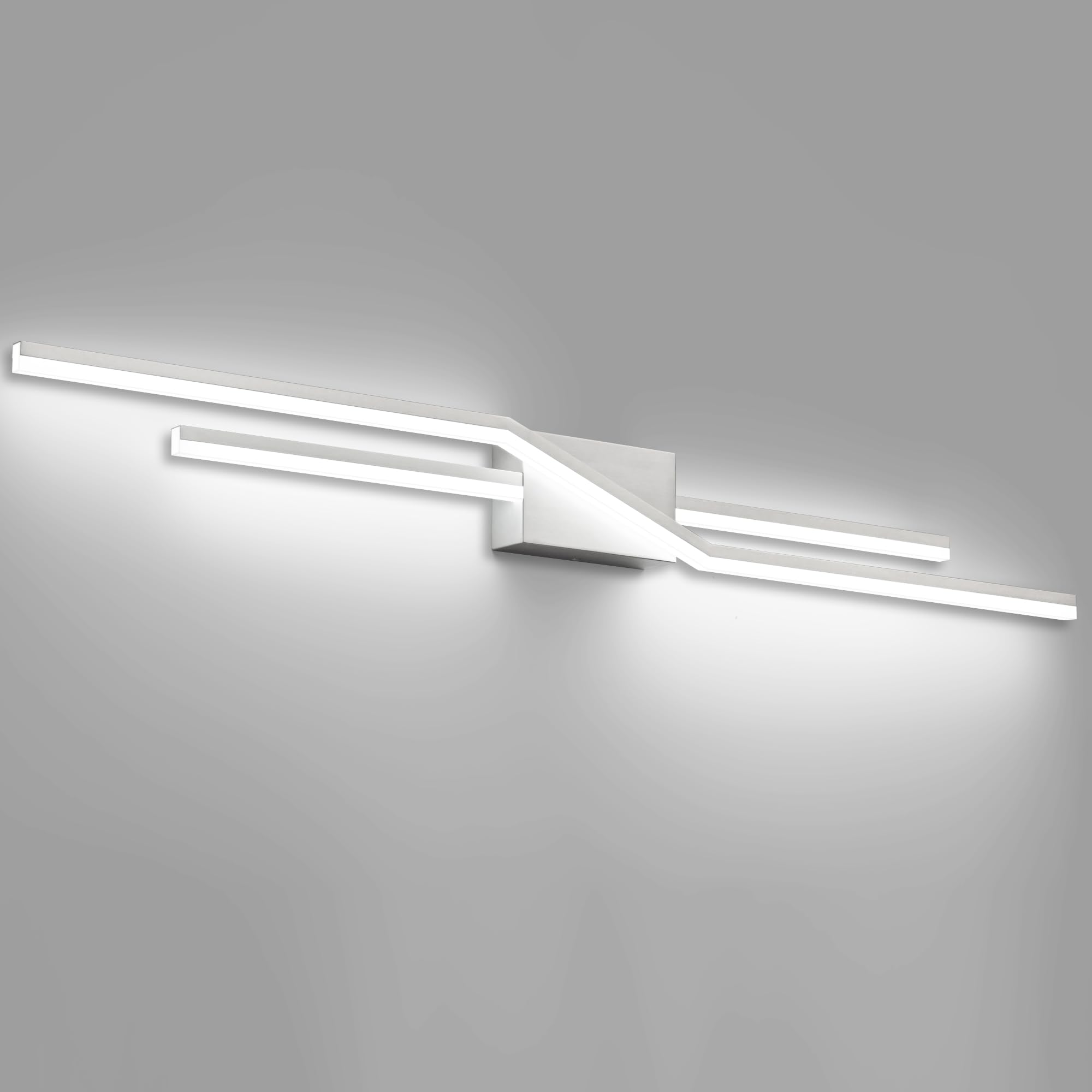 SOLFART 48 Inch Dimmable LED Vanity Lights Bathroom Light Fixtures Brushed Nickel Bathroom Lights Vanity Lighting Fixtures Wall Light Fixture S8600-1220-NK-6000K-D