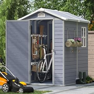 Aoxun 6×4 Resin Outdoor Storage Shed Utility Tool Shed Storage House Multi Purpose Utility Tool House Applicable for Bike Clutter Storage for Backyard Patio Gray