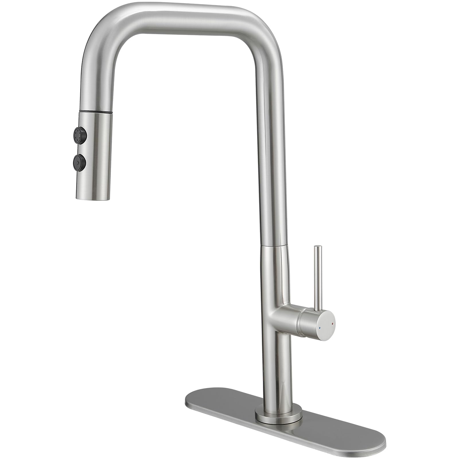 BWE Kitchen Faucet with Pull Out Sprayer Kitchen Sink Faucet with Deck Plate Single Lever Brushed Nickel High Pull Out Faucets for Kitchen Sink Commercial Modern Laundry Faucet 1 or 3 Hole