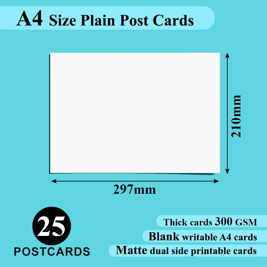 Pack of 25 A4 White Card 300gsm Blank Postcards Plain White Cards for Schools Business, Multi Purpose Cards Papa Prints - Image 2