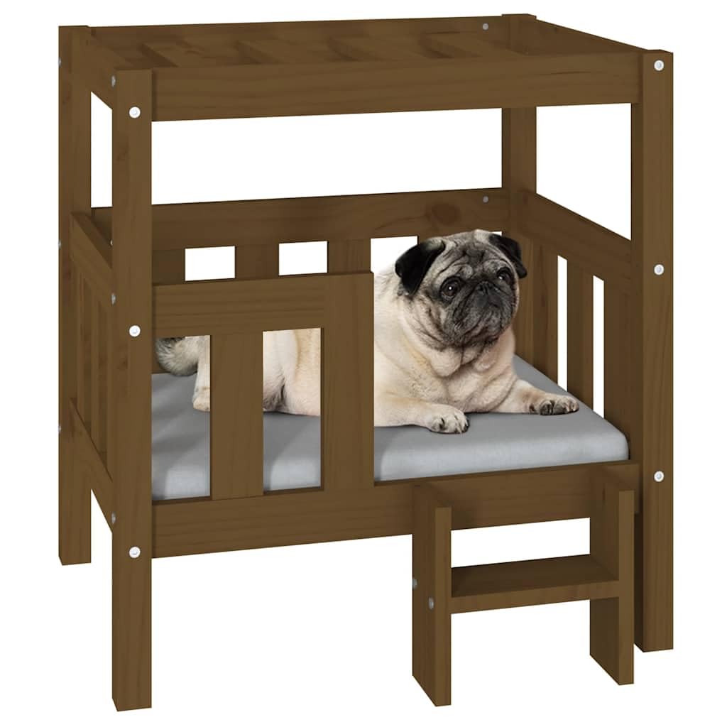 Cuccia per cani in legno di pino massiccio, 65,5 x 50,5 x 70 cm, accogliente letto per animali domestici con cuscino antiscivolo, morbido e delicato sulle articolazioni, per cuccioli, anziani