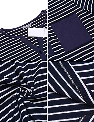 Ekouaer Women's Nightshirt Long Sleeve Button Down Nightgown V-Neck Sleepwear Short Sleeve Pajama Dress