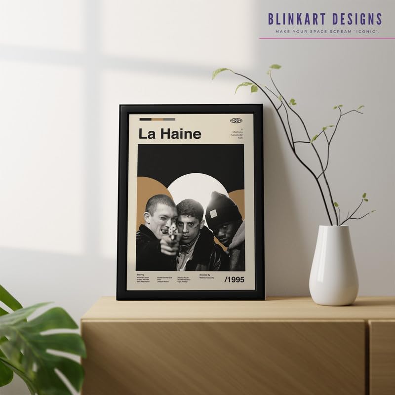 Image of BLINKART La Haine Movie Poster Frame 8x12 Inch | Premium 300 GSM Paper Wall Print | Mid Century Vintage Film Artwork for Home, Bedroom, Living Room, Office | Framed Photo Decor