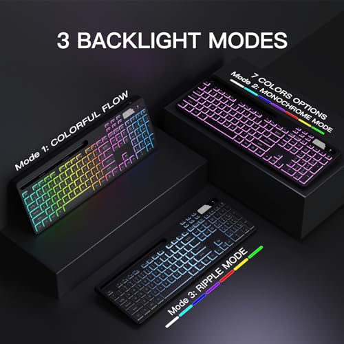 Soueto WK713-S-BK-US Wireless Keyboard With 7-Color Rgb Backlit thumb #2