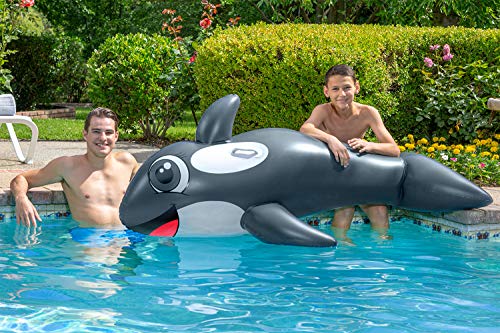 Poolmaster Jumbo Whale Rider Inflatable Swimming Pool Float Grey Large #TOP4