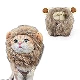 Amzbarley 猫帽子 ウィッグ ライオンに変身 耳付き 可愛い 猫用帽子 被り物 かつら 犬 被り物 ライオンたてがみかつら 仮装 猫犬兼用 コスプレキャップ 変身 ペット用品 ハロウィーン パーティー 記念撮影 （M,首周り24cm）